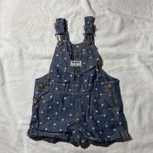 OshKosh B’gosh White polka dot jean shorts overall